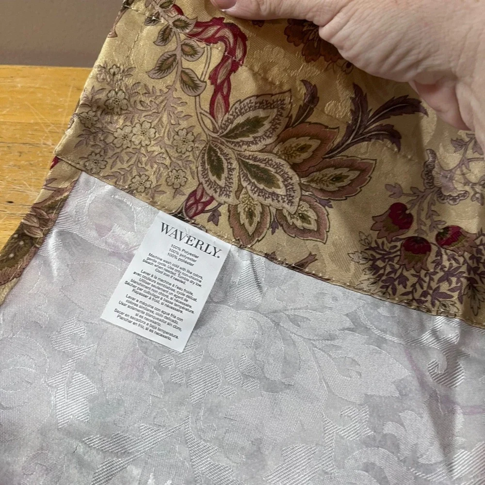 Waverly Mavarra Floral Striped Window Valance Burgundy Scalloped 52x18